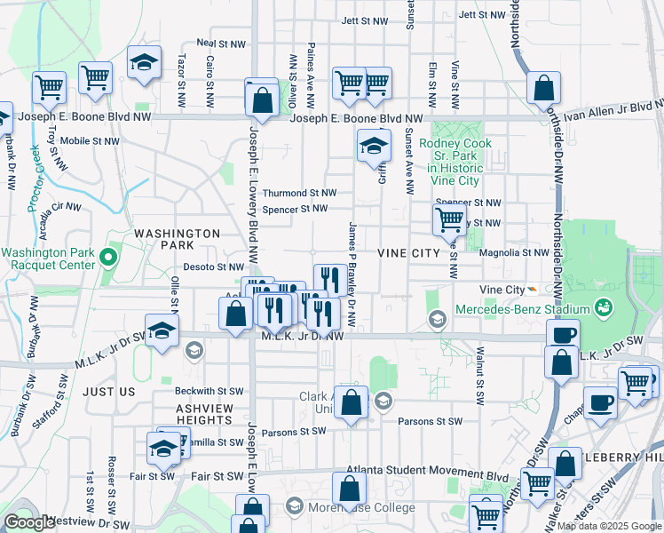 map of restaurants, bars, coffee shops, grocery stores, and more near 60 Paschal Street in Atlanta