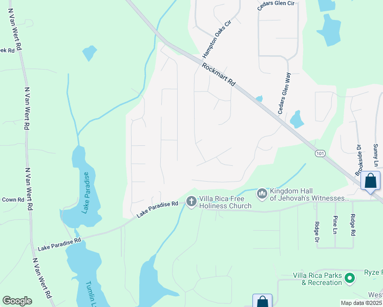 map of restaurants, bars, coffee shops, grocery stores, and more near 225 Hitchcock Drive in Villa Rica