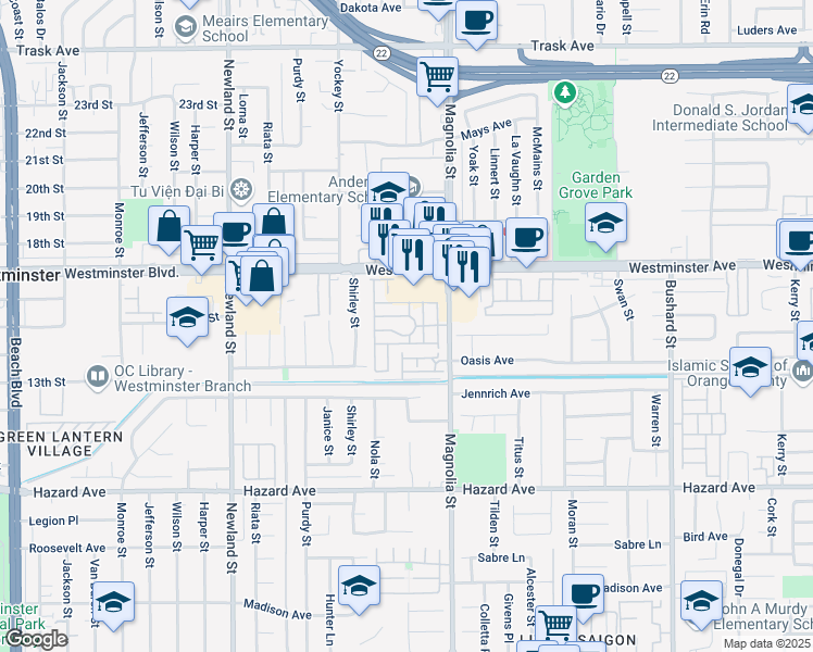 map of restaurants, bars, coffee shops, grocery stores, and more near in Westminster