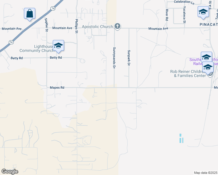 map of restaurants, bars, coffee shops, grocery stores, and more near 2222 Mapes Road in Perris