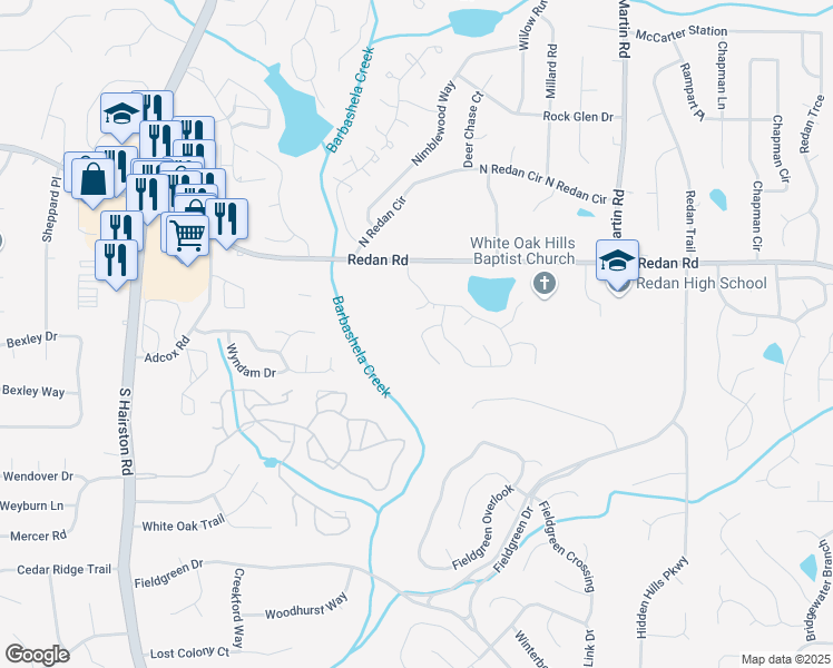 map of restaurants, bars, coffee shops, grocery stores, and more near 4965 Millstone Walk in Stone Mountain