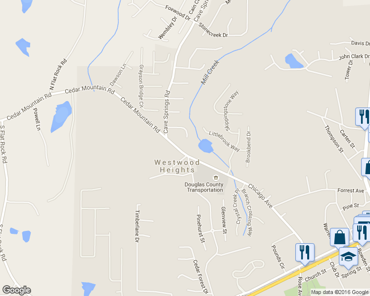 map of restaurants, bars, coffee shops, grocery stores, and more near 8190 Chicago Avenue in Douglasville