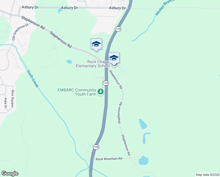 map of restaurants, bars, coffee shops, grocery stores, and more near 1216 Rock Chapel Road in Lithonia