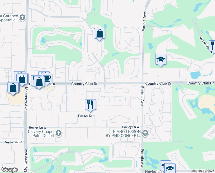 map of restaurants, bars, coffee shops, grocery stores, and more near 2803 Via Calderia in Palm Desert
