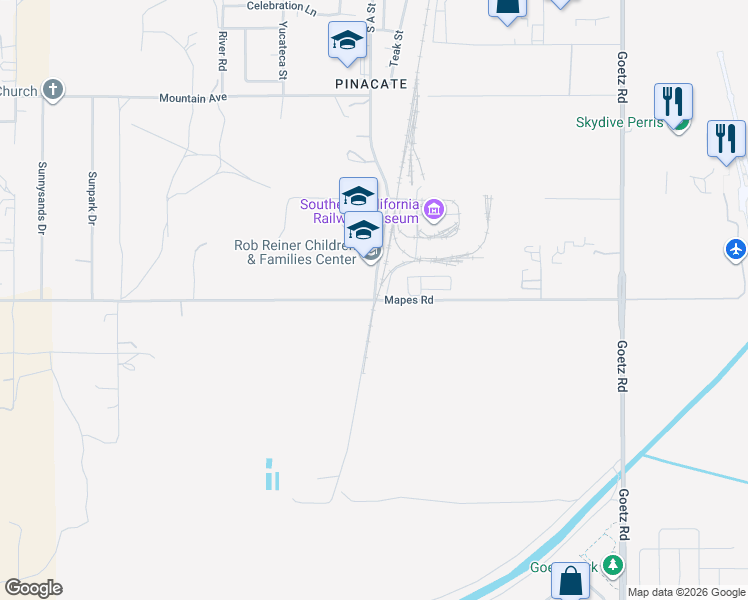 map of restaurants, bars, coffee shops, grocery stores, and more near River Road in Perris