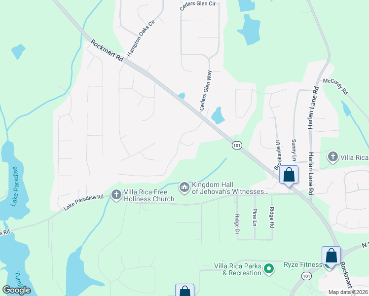 map of restaurants, bars, coffee shops, grocery stores, and more near 15 Bell Court in Villa Rica