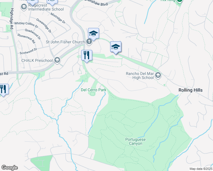 map of restaurants, bars, coffee shops, grocery stores, and more near 3 Amber Sky Drive in Rancho Palos Verdes