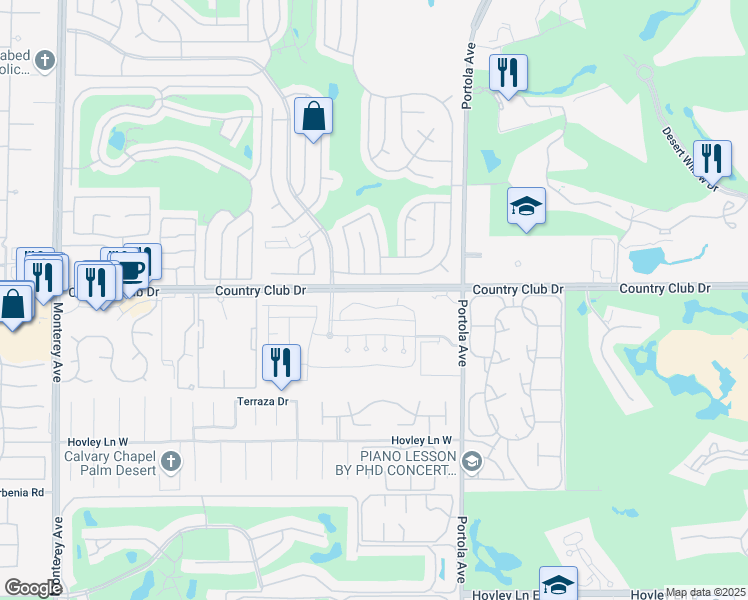 map of restaurants, bars, coffee shops, grocery stores, and more near 2610 Via Calderia in Palm Desert