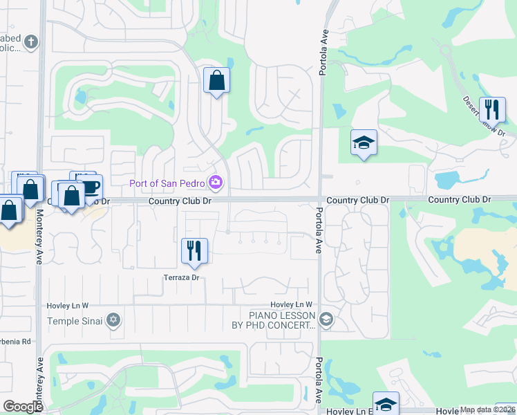 map of restaurants, bars, coffee shops, grocery stores, and more near 2603 Via Calderia in Palm Desert
