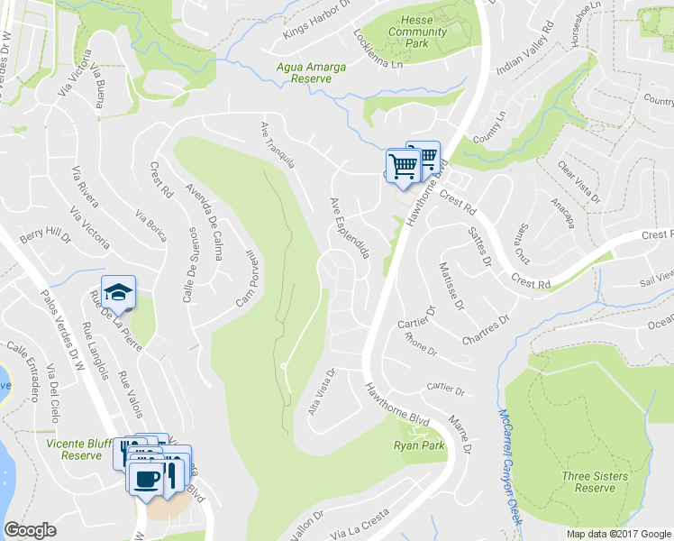 map of restaurants, bars, coffee shops, grocery stores, and more near 6910 Los Verdes Drive in Rancho Palos Verdes