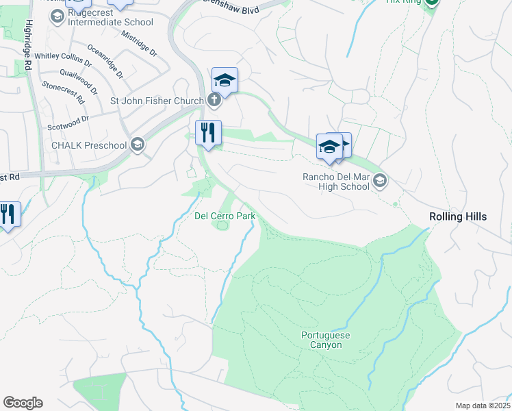 map of restaurants, bars, coffee shops, grocery stores, and more near 3 Amber Sky Drive in Rancho Palos Verdes