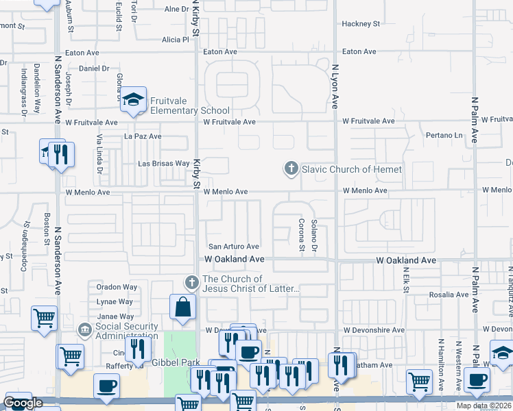 map of restaurants, bars, coffee shops, grocery stores, and more near 671 San Rogelio Street in Hemet