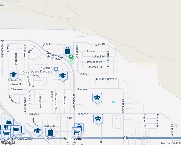 map of restaurants, bars, coffee shops, grocery stores, and more near 25174 Jutland Drive in Hemet