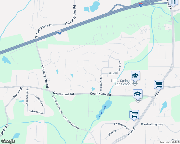 map of restaurants, bars, coffee shops, grocery stores, and more near 1688 Olde Oak Dr in Lithia Springs