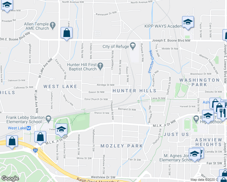 map of restaurants, bars, coffee shops, grocery stores, and more near 99 Chappell Road Northwest in Atlanta