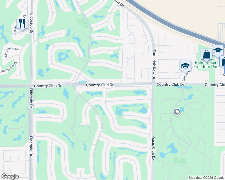 map of restaurants, bars, coffee shops, grocery stores, and more near 715 Box Canyon Trail in Palm Desert