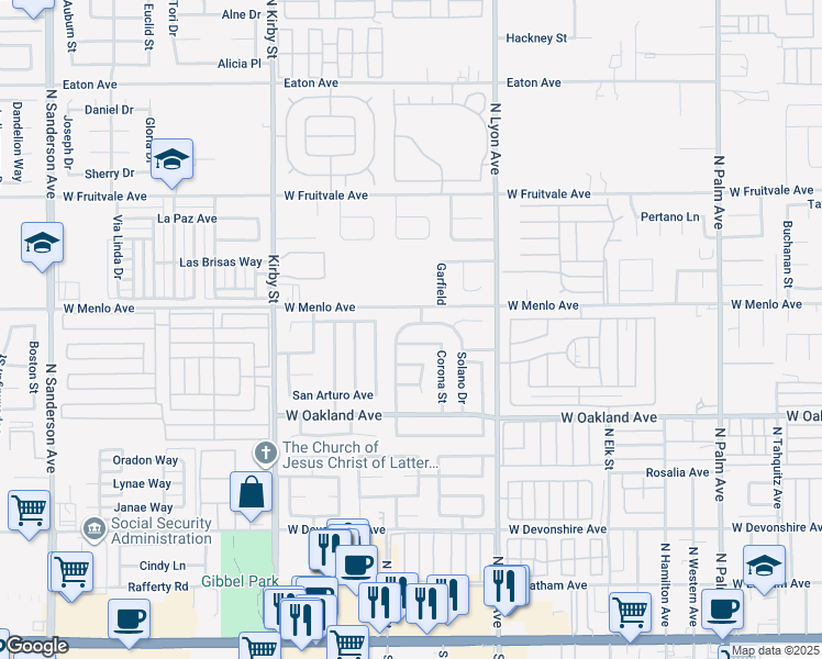 map of restaurants, bars, coffee shops, grocery stores, and more near 2053 Nuevo Street in Hemet