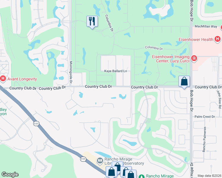 map of restaurants, bars, coffee shops, grocery stores, and more near 71383 Country Club Drive in Rancho Mirage