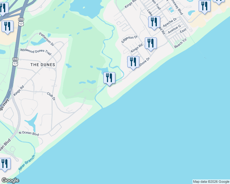 map of restaurants, bars, coffee shops, grocery stores, and more near 9466 Shore Drive in Myrtle Beach