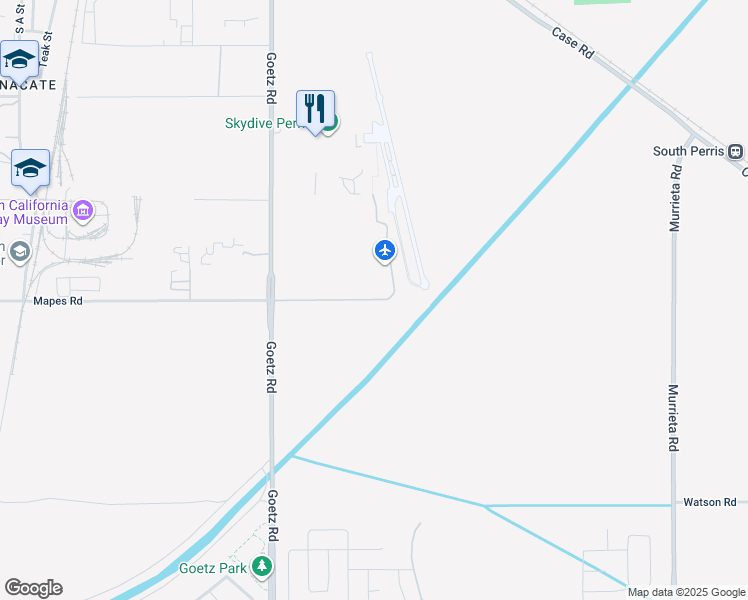 map of restaurants, bars, coffee shops, grocery stores, and more near 111 Mapes Road in Perris