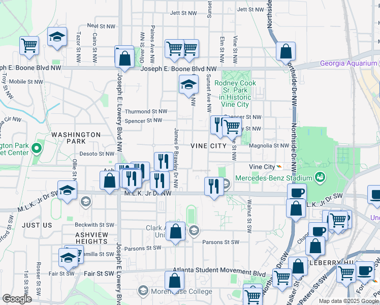 map of restaurants, bars, coffee shops, grocery stores, and more near 104 Mc Cullough Street in Atlanta