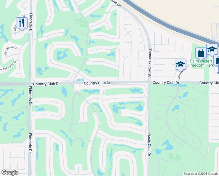 map of restaurants, bars, coffee shops, grocery stores, and more near 685 Box Canyon Trail in Palm Desert