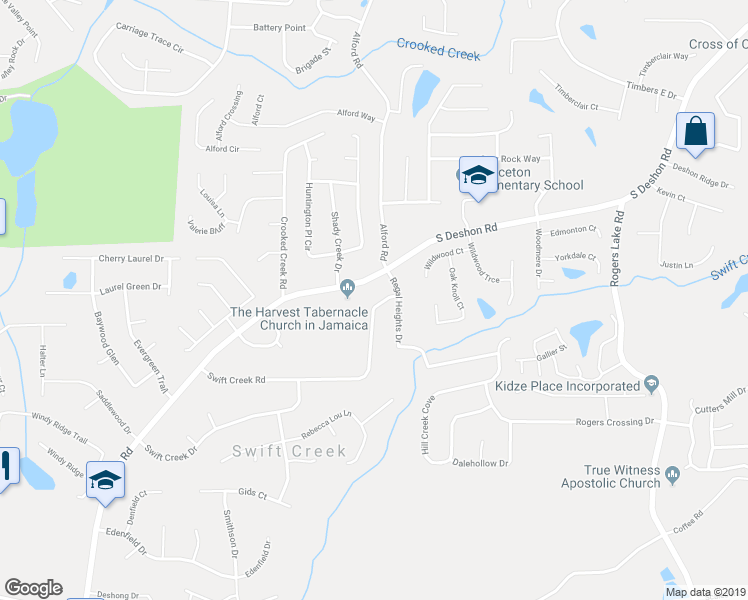 map of restaurants, bars, coffee shops, grocery stores, and more near 6648 Swift Creek Road in Lithonia