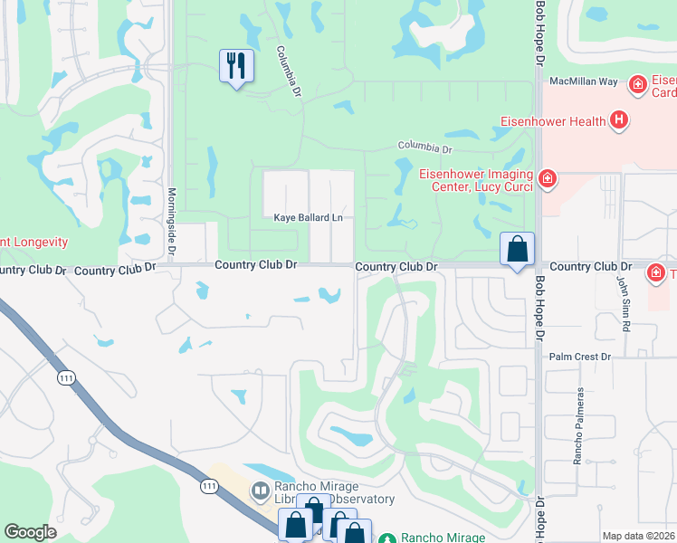 map of restaurants, bars, coffee shops, grocery stores, and more near 71467 Country Club Drive in Rancho Mirage
