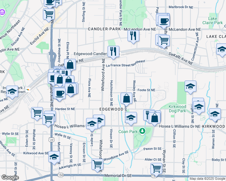 map of restaurants, bars, coffee shops, grocery stores, and more near 145 Hutchinson Street Northeast in Atlanta