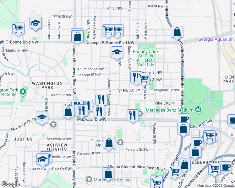 map of restaurants, bars, coffee shops, grocery stores, and more near 104 Mc Cullough Street in Atlanta