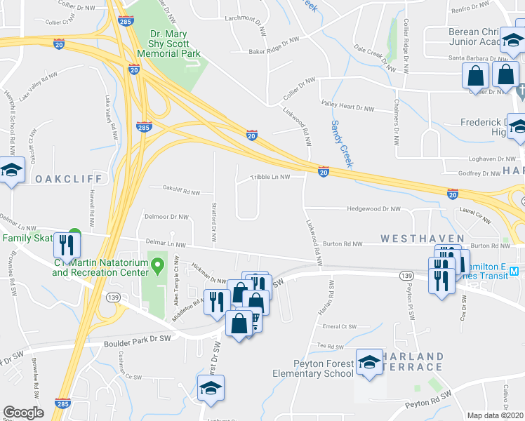 map of restaurants, bars, coffee shops, grocery stores, and more near 195 Hermer Circle Northwest in Atlanta