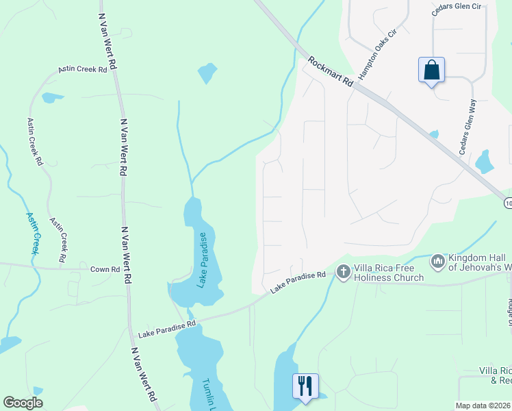 map of restaurants, bars, coffee shops, grocery stores, and more near 162 Pine Needle Trail in Villa Rica