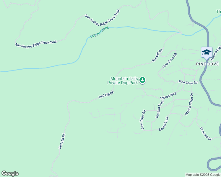 map of restaurants, bars, coffee shops, grocery stores, and more near 52101 Red Hill Road in Idyllwild-Pine Cove