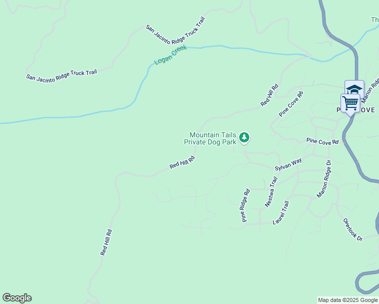 map of restaurants, bars, coffee shops, grocery stores, and more near 52101 Red Hill Road in Idyllwild-Pine Cove