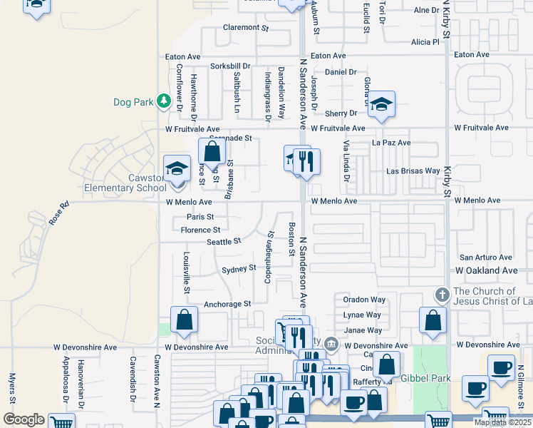 map of restaurants, bars, coffee shops, grocery stores, and more near 660 Seattle Street in Hemet