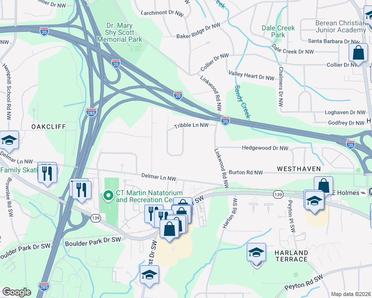 map of restaurants, bars, coffee shops, grocery stores, and more near 195 Hermer Circle Northwest in Atlanta
