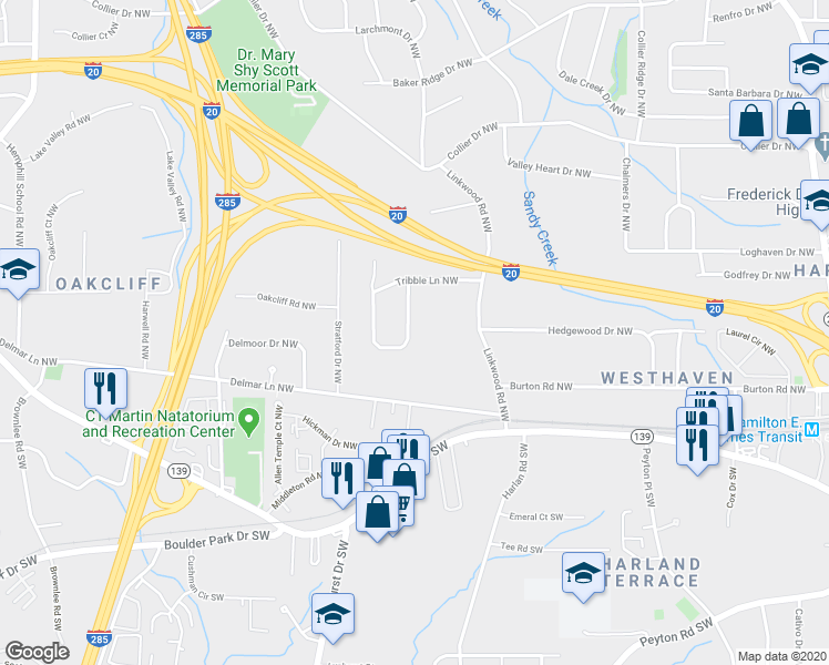 map of restaurants, bars, coffee shops, grocery stores, and more near 195 Hermer Circle Northwest in Atlanta