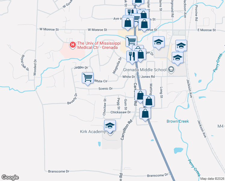 map of restaurants, bars, coffee shops, grocery stores, and more near 731 Scenic Drive in Grenada
