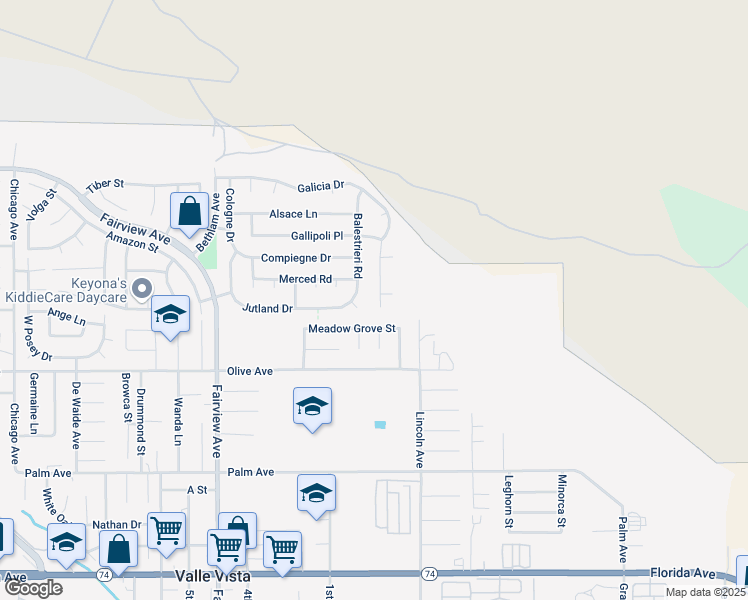 map of restaurants, bars, coffee shops, grocery stores, and more near 44505 Galicia Drive in Hemet