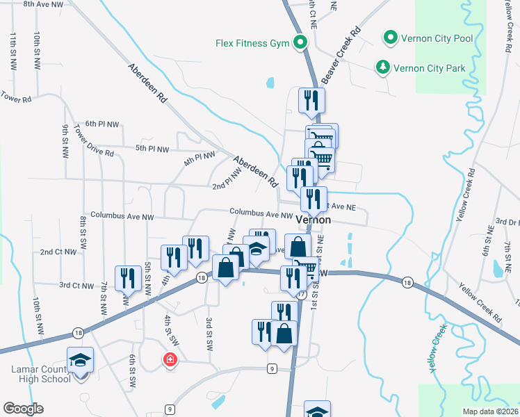 map of restaurants, bars, coffee shops, grocery stores, and more near 264-336 Columbus Avenue Northwest in Vernon