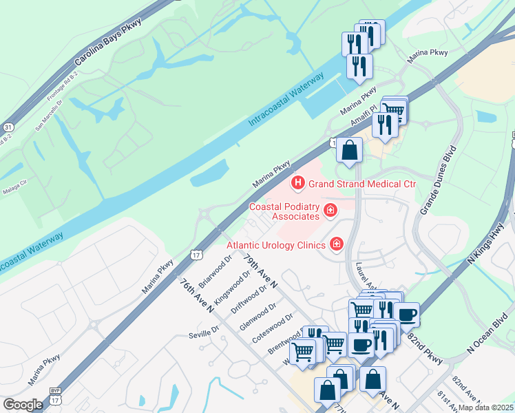 map of restaurants, bars, coffee shops, grocery stores, and more near 920 Doug White Drive in Myrtle Beach