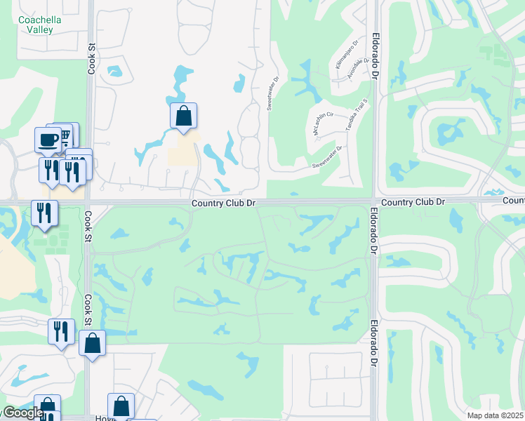 map of restaurants, bars, coffee shops, grocery stores, and more near 301 Bouquet Canyon Drive in Palm Desert