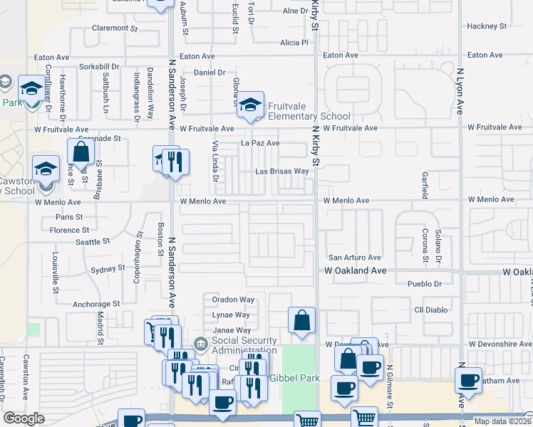 map of restaurants, bars, coffee shops, grocery stores, and more near W Menlo Ave in Hemet