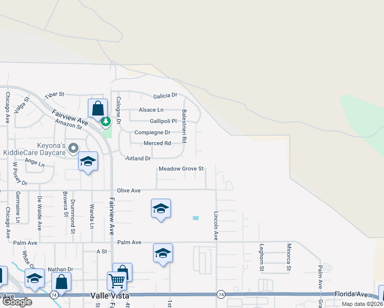 map of restaurants, bars, coffee shops, grocery stores, and more near 44505 Galicia Drive in Hemet