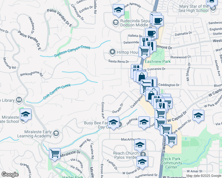 map of restaurants, bars, coffee shops, grocery stores, and more near 28611 Stokowski Drive in Rancho Palos Verdes