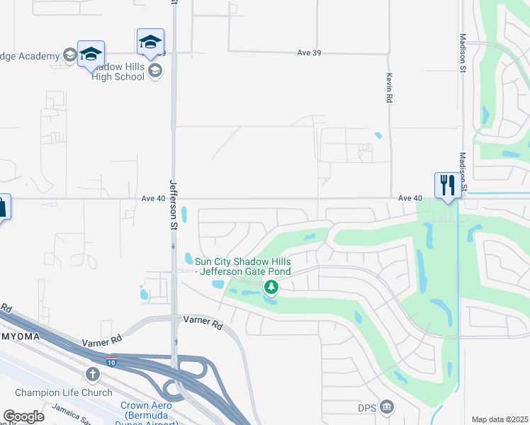 map of restaurants, bars, coffee shops, grocery stores, and more near 80315 Avenida Linda Vista in Indio