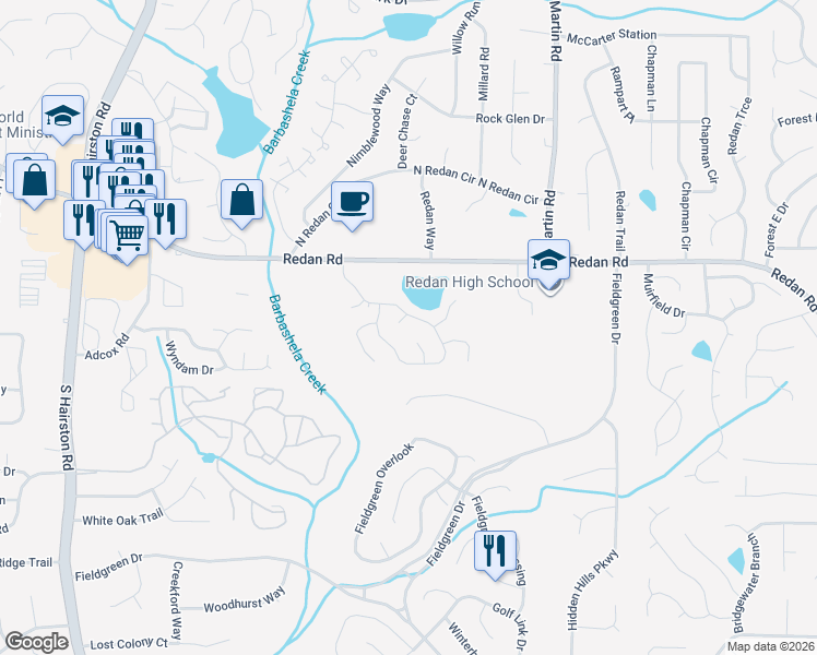 map of restaurants, bars, coffee shops, grocery stores, and more near 1222 Lakeview Crossing in Stone Mountain
