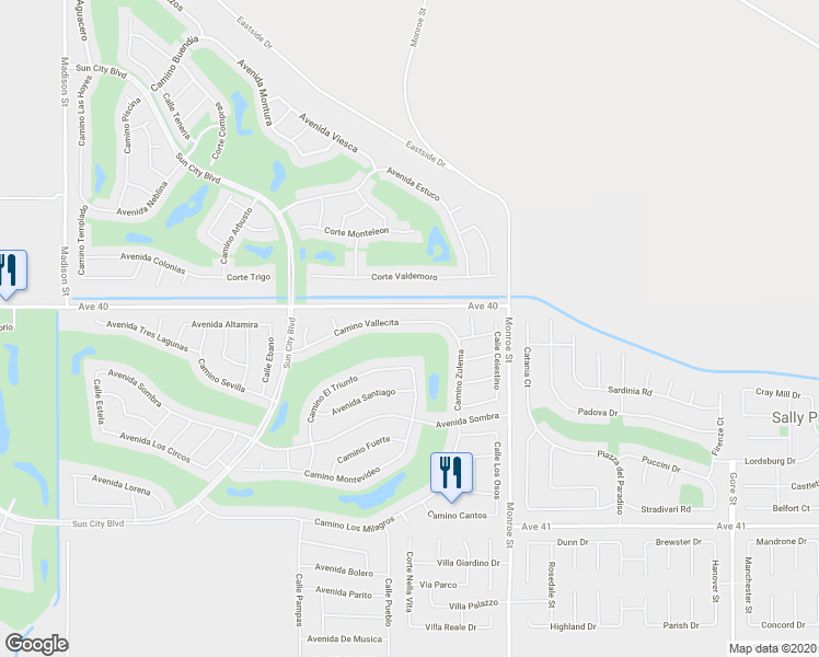 map of restaurants, bars, coffee shops, grocery stores, and more near 81785 Camino Vallecita in Indio