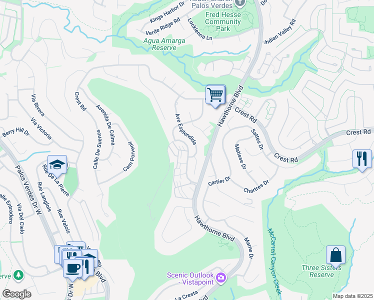 map of restaurants, bars, coffee shops, grocery stores, and more near 30189 Avenue Esplendida in Rancho Palos Verdes