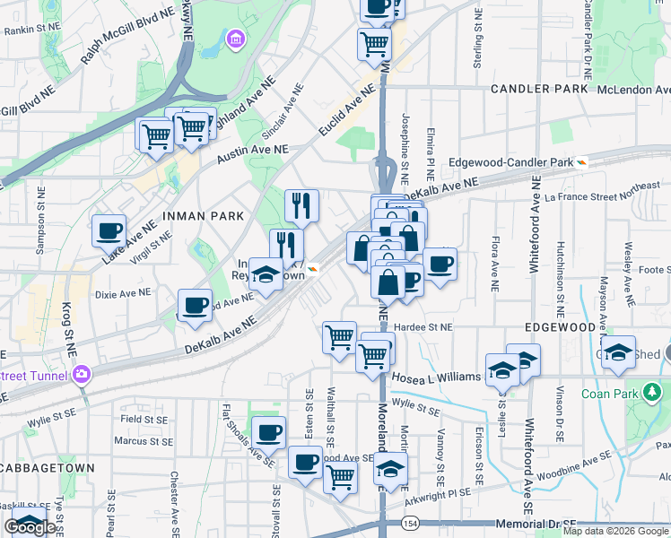 map of restaurants, bars, coffee shops, grocery stores, and more near 141 Holiday Avenue Northeast in Atlanta